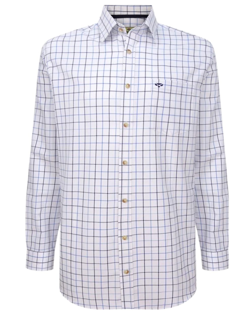 White Navy Check Coloured Hoggs of Fife Viscount Premier Tattersall Shirt on white background 