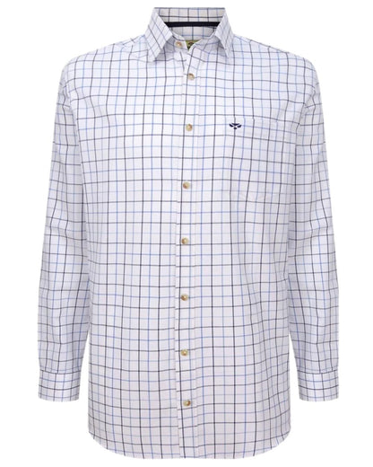 White Navy Check Coloured Hoggs of Fife Viscount Premier Tattersall Shirt on white background 