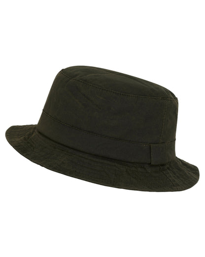 Dark Olive Coloured Hoggs of Fife Waxed Bush Hat on white background 