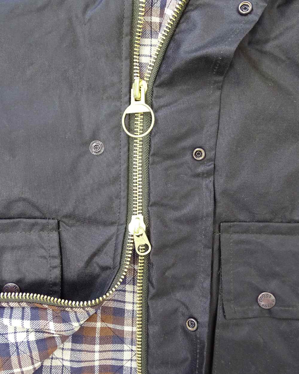 Olive Coloured Hoggs of Fife Waxed Waistcoat on white background 