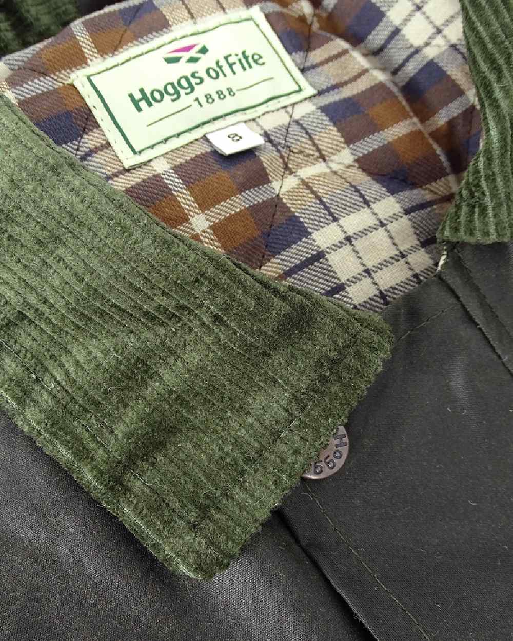 Olive Coloured Hoggs of Fife Waxed Waistcoat on white background 