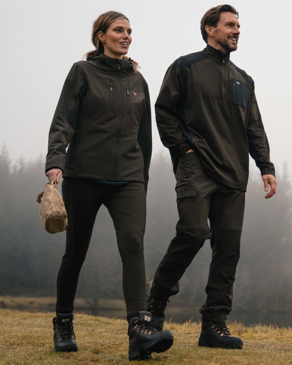 Green Coloured Hoggs of Fife Womens Ardross 4-Way Active Jacket on mountain background 