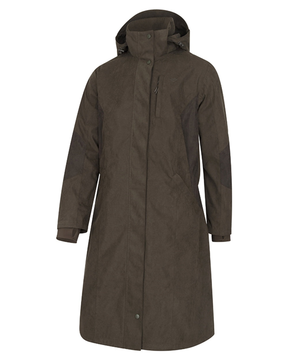Dark Olive coloured Hoggs of Fife Womens Ardross Pro Long Riding Coat on white background 