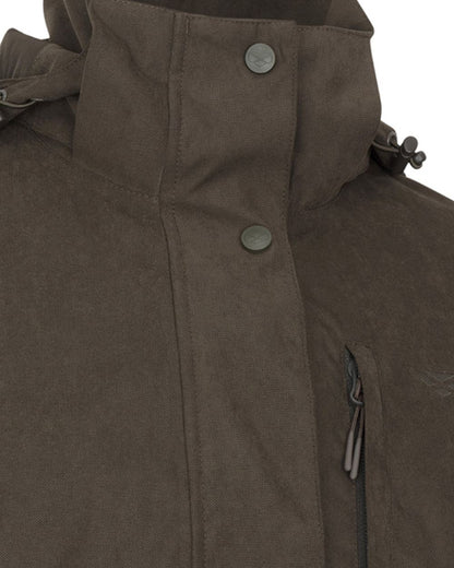 Dark Olive coloured Hoggs of Fife Womens Ardross Pro Waterproof Field Jacket on white background 