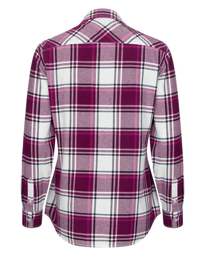 Berry Check Coloured Hoggs of Fife Womens Caitlyn Oversized Flannel Shirt on white background 