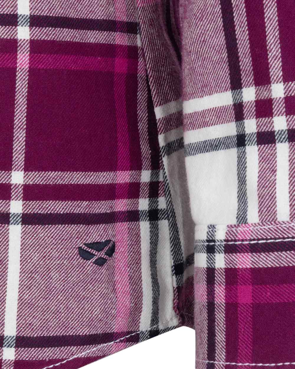 Berry Check Coloured Hoggs of Fife Womens Caitlyn Oversized Flannel Shirt on white background 