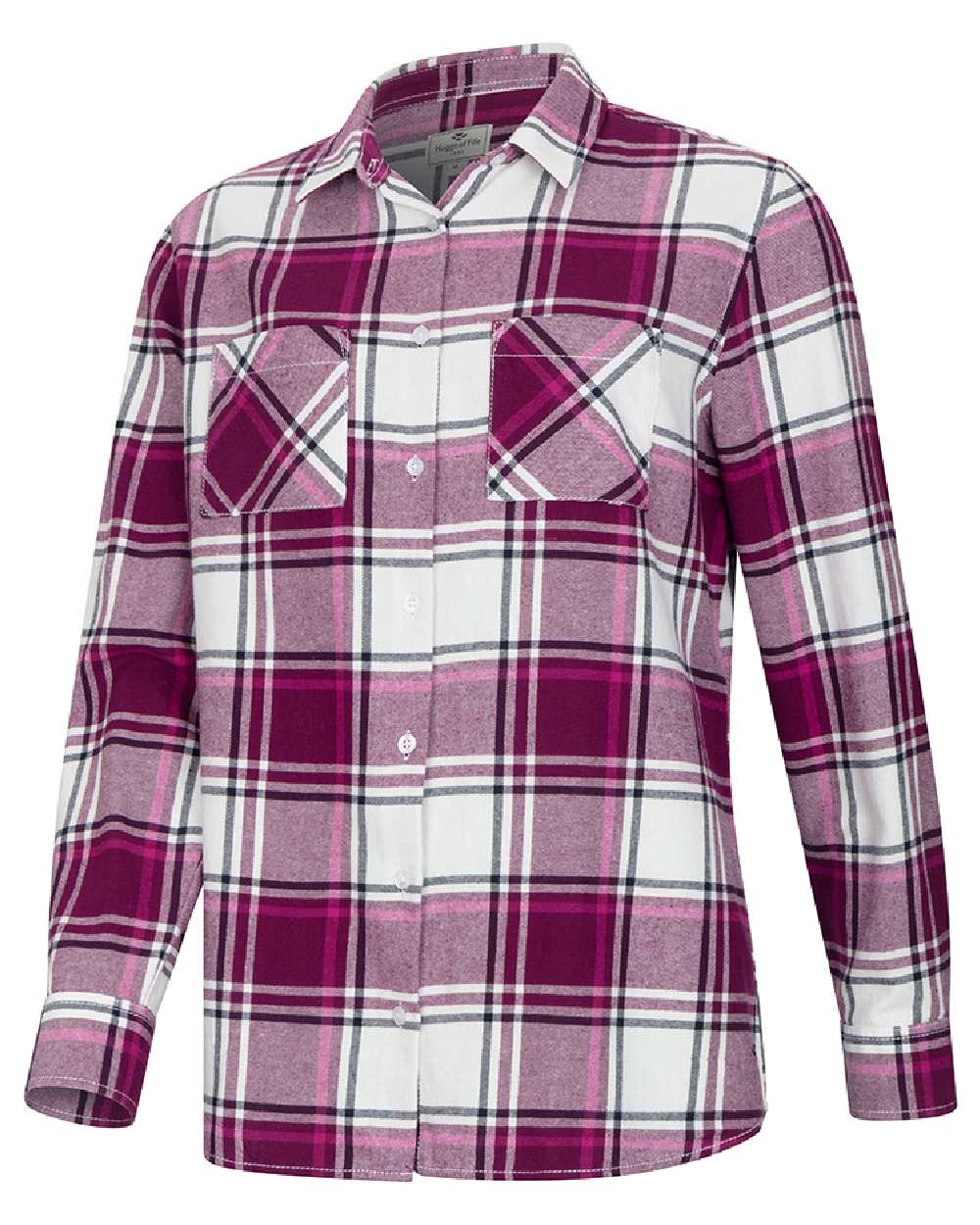 Berry Check Coloured Hoggs of Fife Womens Caitlyn Oversized Flannel Shirt on white background 