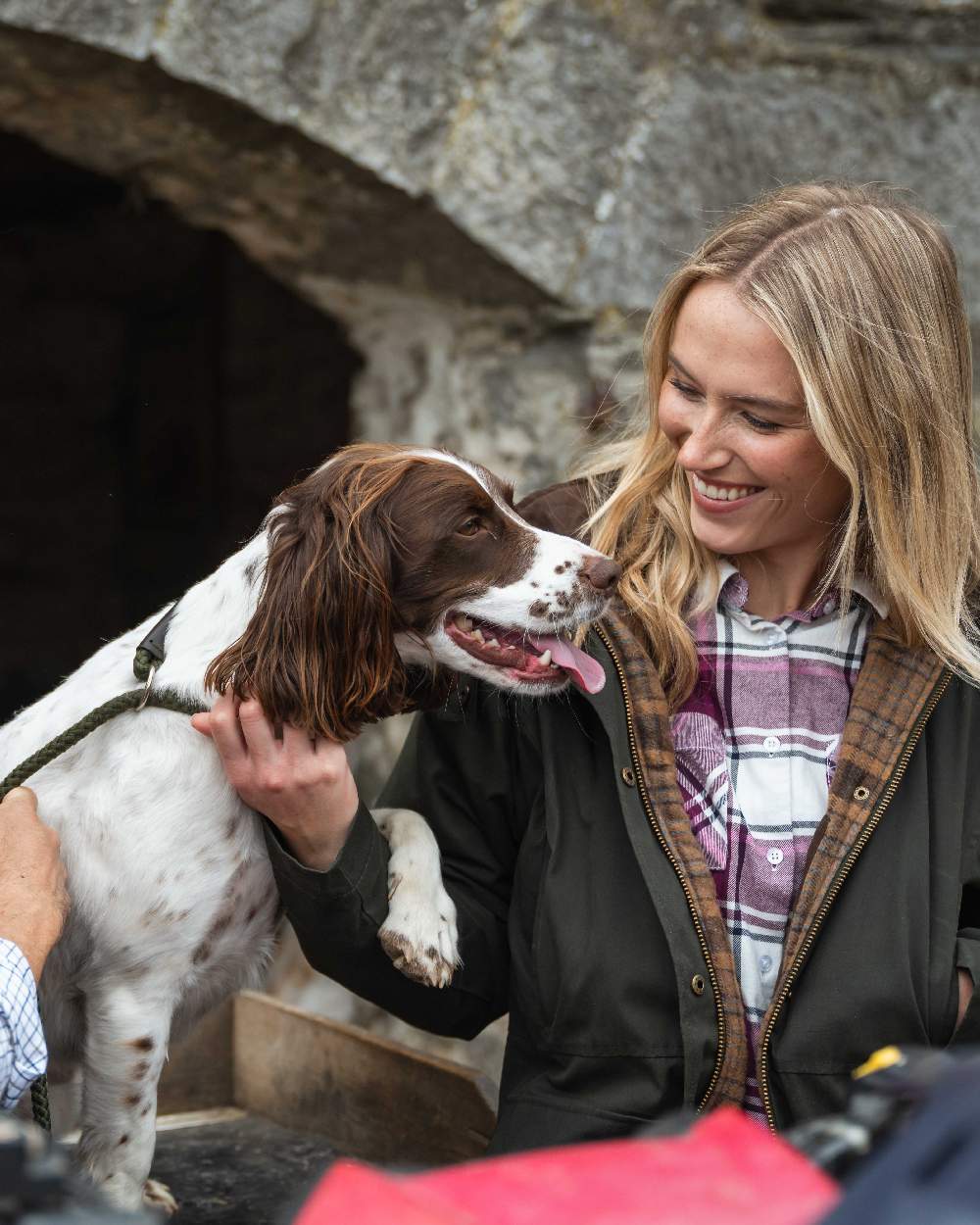 Berry Check Coloured Hoggs of Fife Womens Caitlyn Oversized Flannel Shirt on outdoor background 