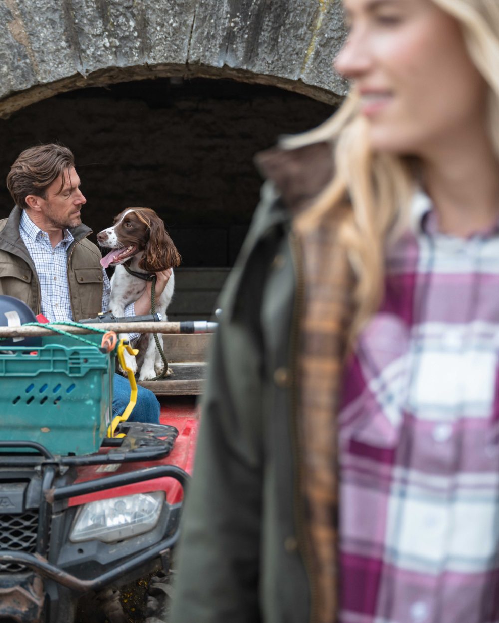 Berry Check Coloured Hoggs of Fife Womens Caitlyn Oversized Flannel Shirt on outdoor background 