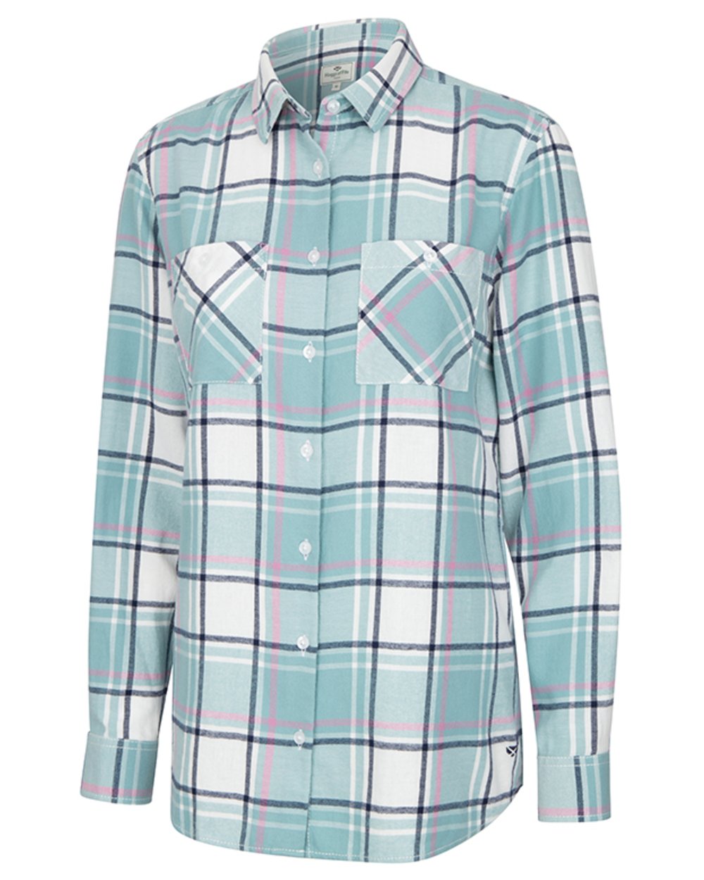 Duck Egg Coloured Hoggs of Fife Womens Caitlyn Oversized Flannel Shirt on white background 