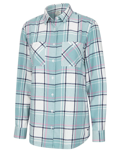 Duck Egg Coloured Hoggs of Fife Womens Caitlyn Oversized Flannel Shirt on white background 