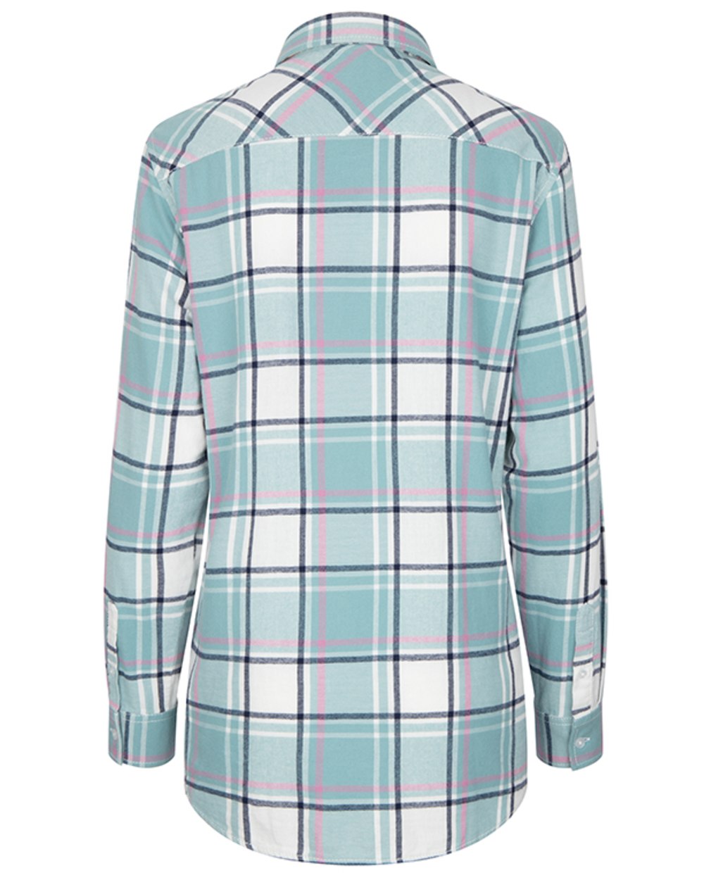 Duck Egg Coloured Hoggs of Fife Womens Caitlyn Oversized Flannel Shirt on white background 