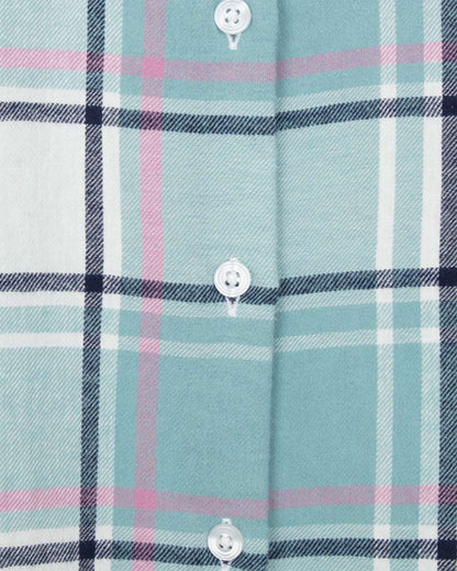 Duck Egg Coloured Hoggs of Fife Womens Caitlyn Oversized Flannel Shirt on white background 