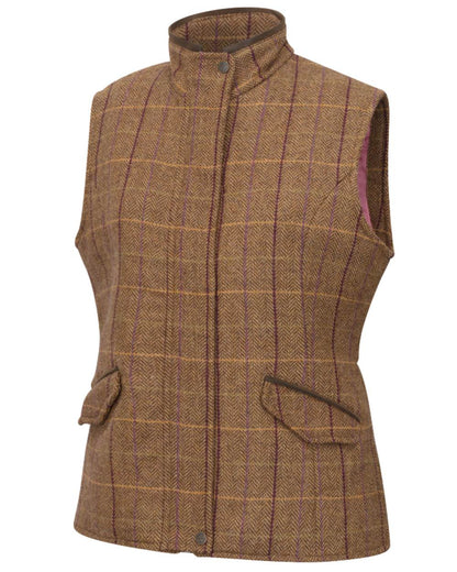 Bracken Blackberry coloured Hoggs of Fife Womens Eden Technical Tweed Gilet on white background 
