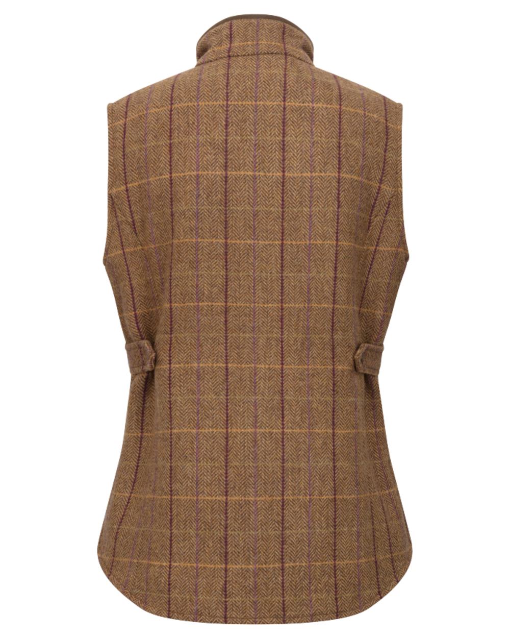 Bracken Blackberry coloured Hoggs of Fife Womens Eden Technical Tweed Gilet on white background 