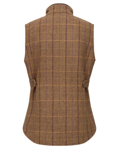 Bracken Blackberry coloured Hoggs of Fife Womens Eden Technical Tweed Gilet on white background 