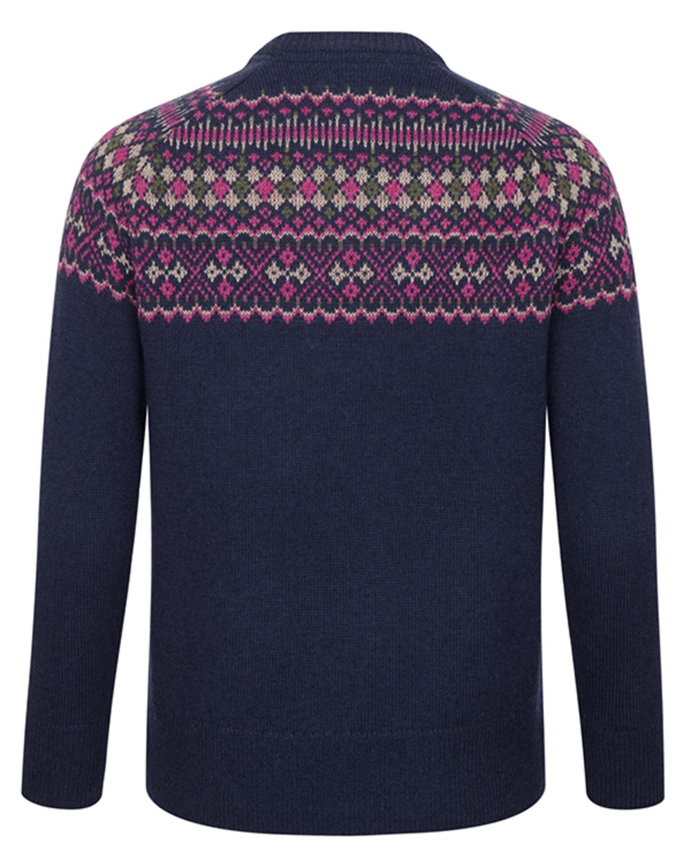 Navy coloured Hoggs of Fife Womens Jura Fair Isle Crew Neck Pullover on white background 