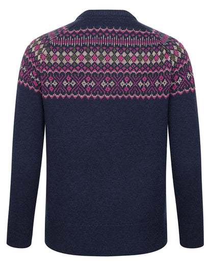 Navy coloured Hoggs of Fife Womens Jura Fair Isle Crew Neck Pullover on white background 