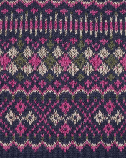 Navy coloured Hoggs of Fife Womens Jura Fair Isle Crew Neck Pullover on white background 