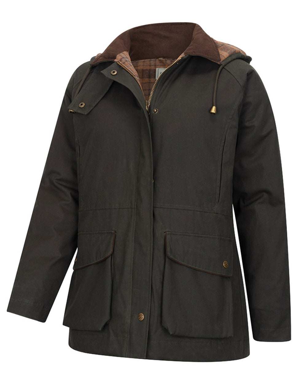 Forest Green Coloured Hoggs of Fife Womens Kelso Waterproof Waxed Jacket on white background 