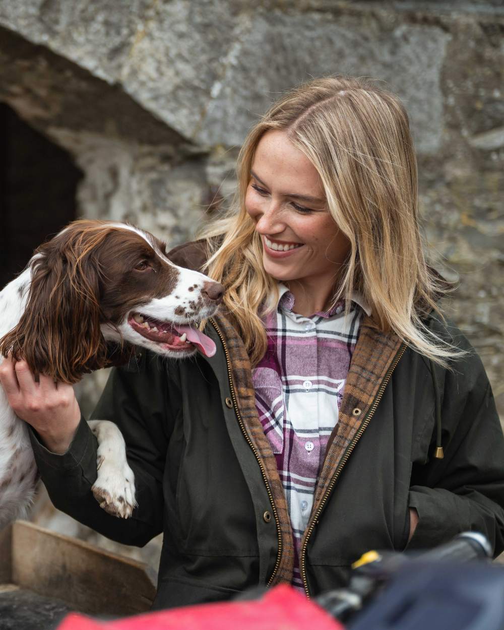 Forest Green Coloured Hoggs of Fife Womens Kelso Waterproof Waxed Jacket on outdoor background 