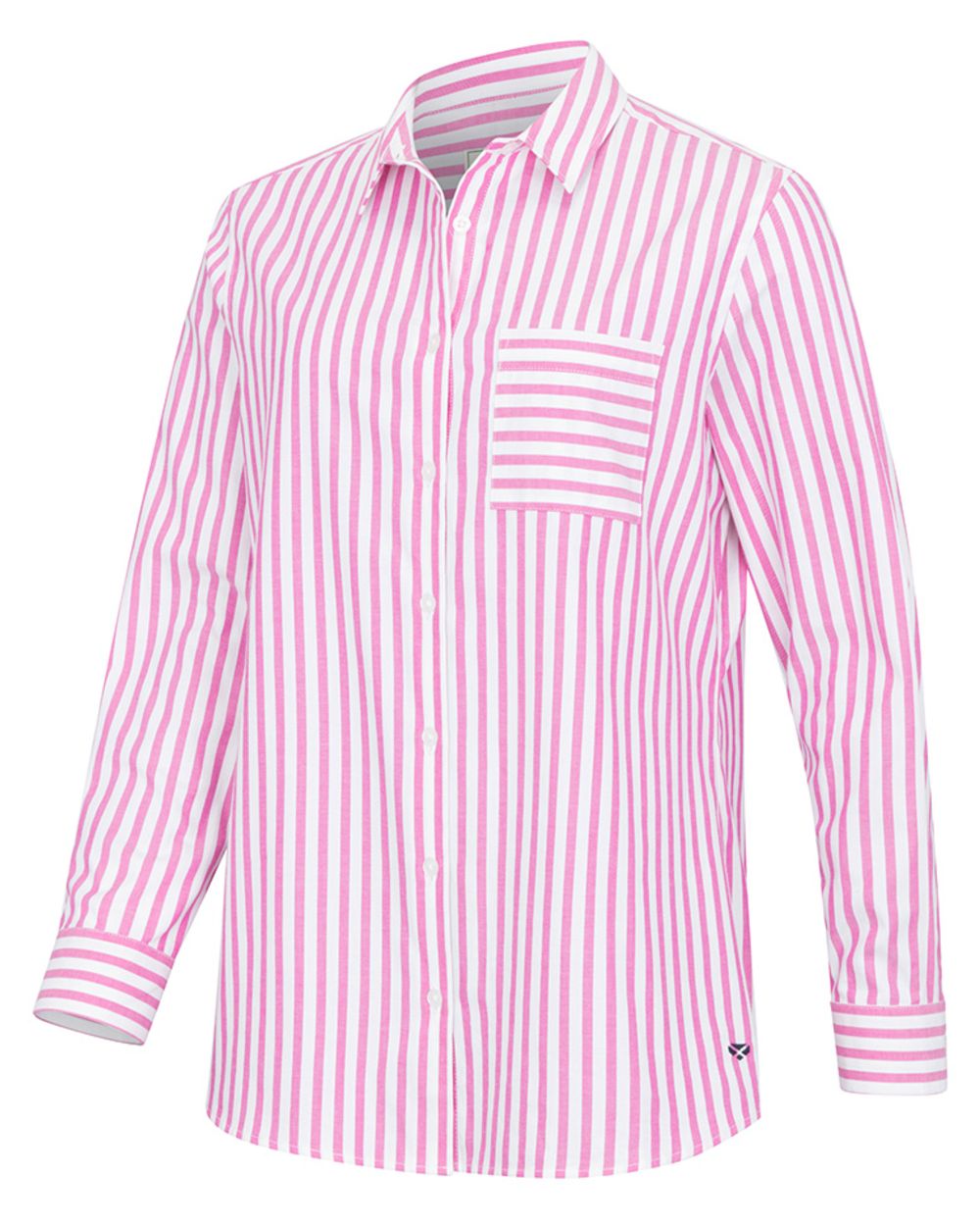 Berry Coloured Hoggs of Fife Womens Sophia Oversized Stripe Shirt on white background 