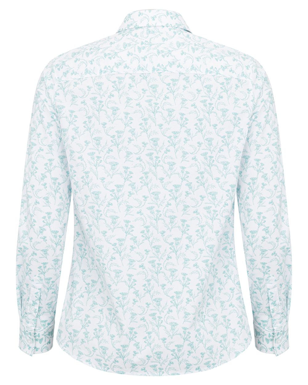 Seafoam Coloured Hoggs of Fife Womens Thistle Print Shirt on white background 