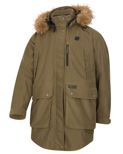 Olive coloured Hoggs of Fife Womens Torness Trilaminate 3-In-1 Jacket on white background 