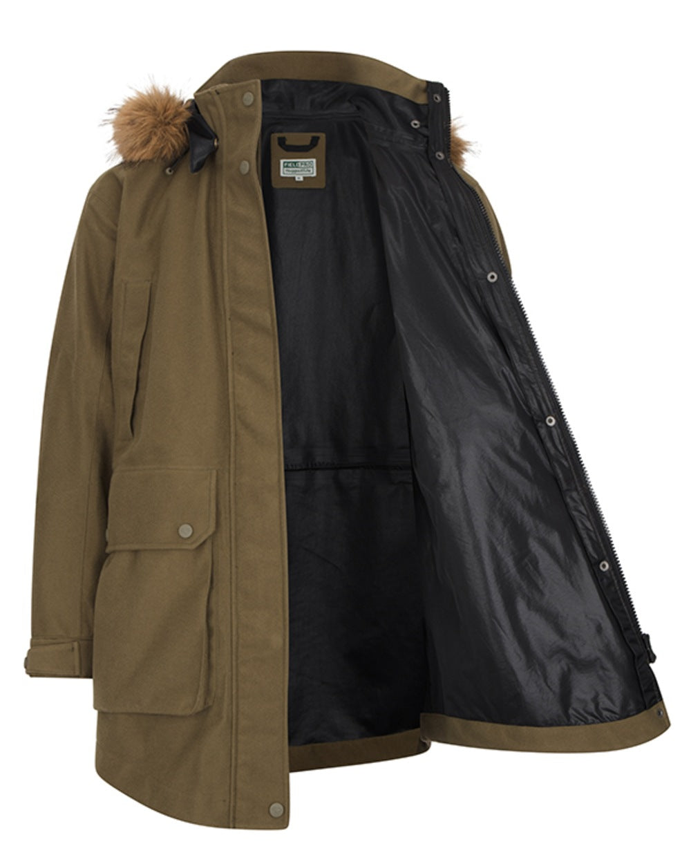 Olive coloured Hoggs of Fife Womens Torness Trilaminate 3-In-1 Jacket on white background 
