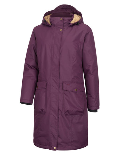 Black Berry Coloured Hoggs of Fife Womens Walker Long Coat on white background 
