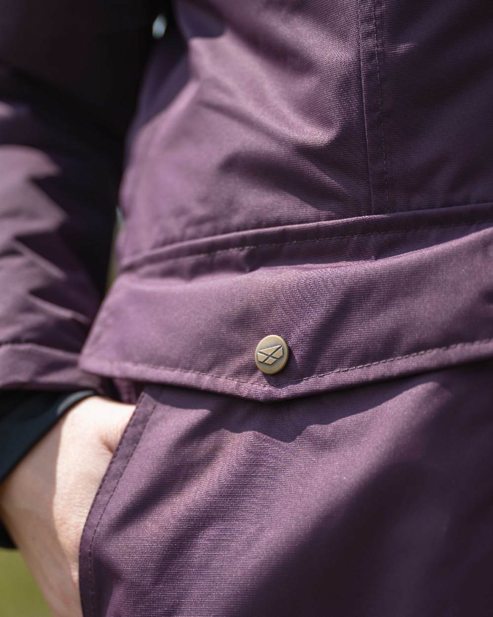 Black Berry Coloured Hoggs of Fife Womens Walker Long Coat on outdoor background 