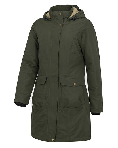 Green coloured Hoggs of Fife Womens Walker Long Coat on white background 