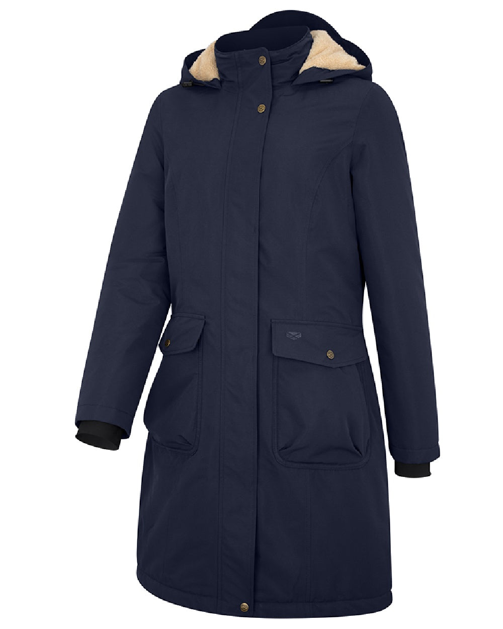 Navy coloured Hoggs of Fife Womens Walker Long Coat on white background 