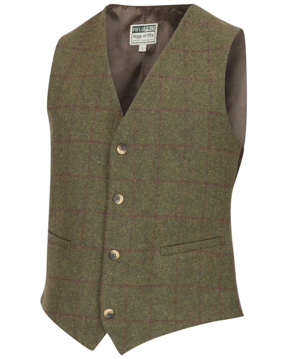 Olive/Wine coloured Hoggs of Fife Tummel Tweed Dress Waistcoat on white background 