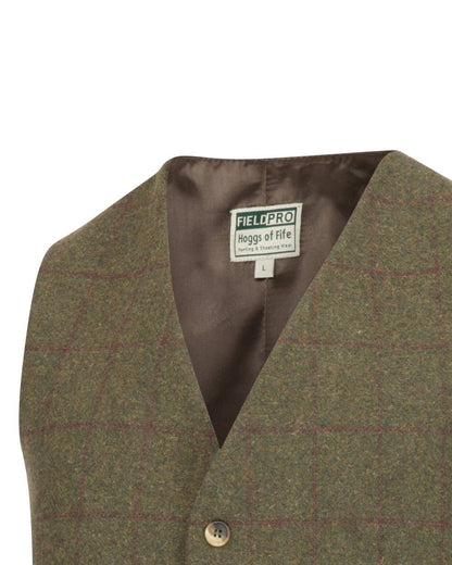 Olive/Wine coloured Hoggs of Fife Tummel Tweed Dress Waistcoat on white background 