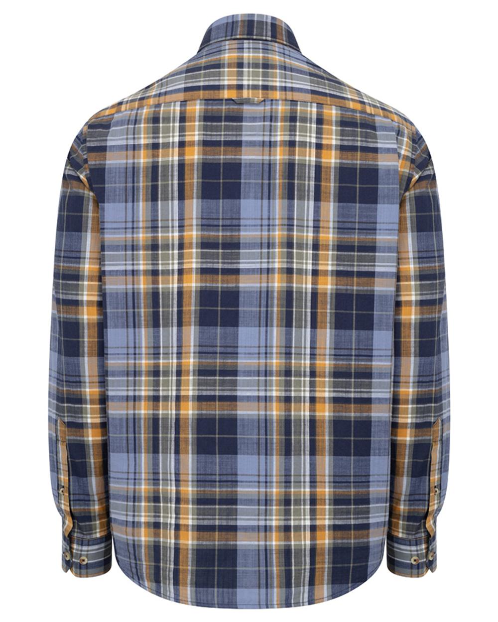 Navy Gold Check coloured Hoggs of Fife Crail Lightweight Check Shirt on white background 