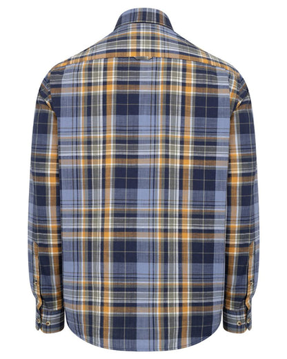 Navy Gold Check coloured Hoggs of Fife Crail Lightweight Check Shirt on white background 