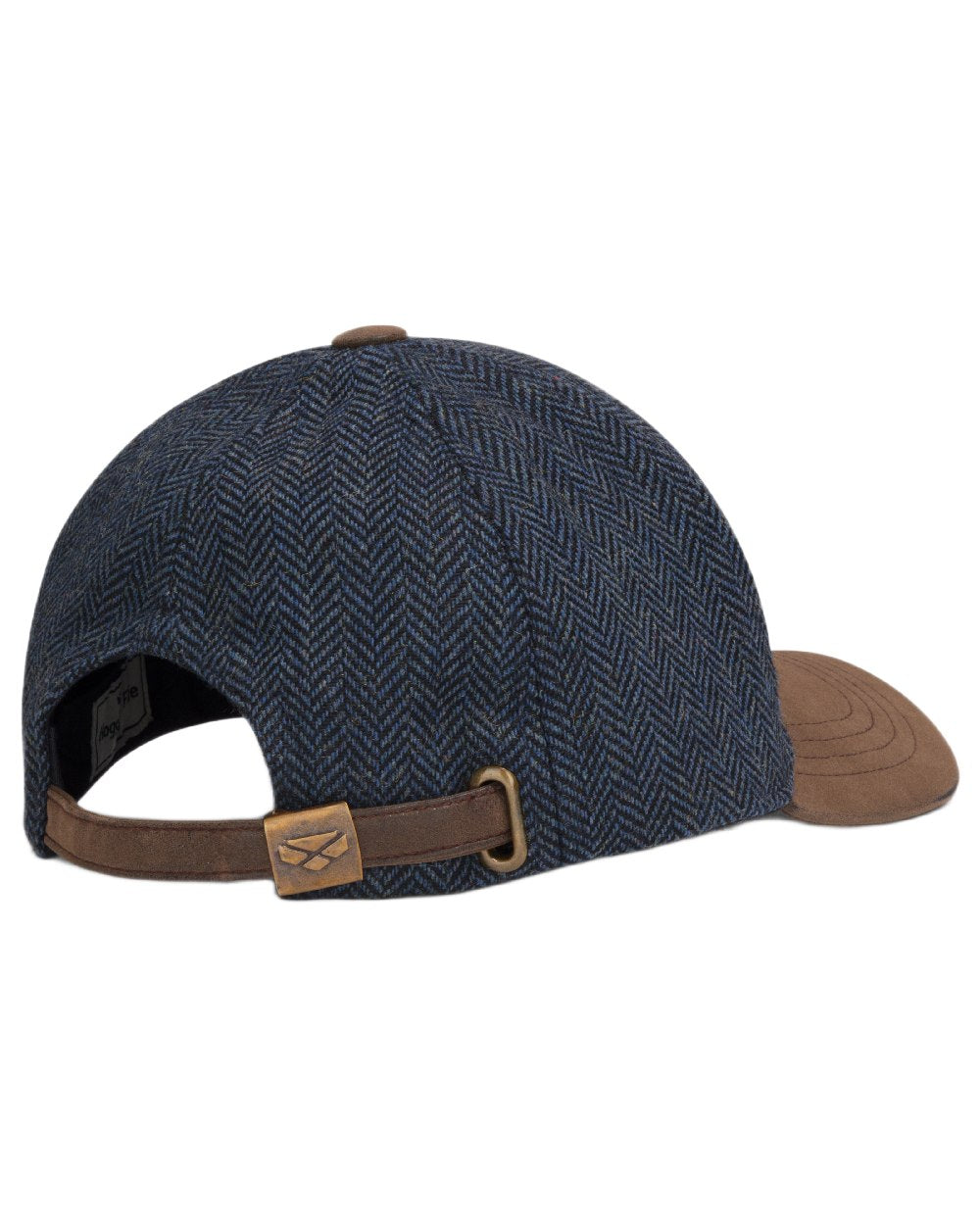 Blue coloured Hoggs of Fife Herringbone Tweed Baseball Cap on white background 
