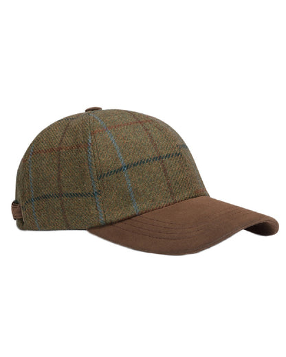 Green coloured Hoggs of Fife Kingussie Tweed Baseball Cap on white background 