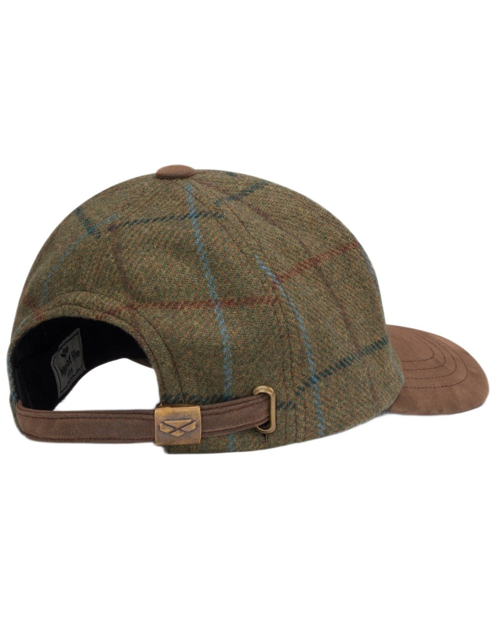 Green coloured Hoggs of Fife Kingussie Tweed Baseball Cap on white background 