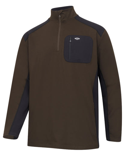 Green Black coloured Hoggs of Fife Mens Barra Active Quarter Zip Top on white background 
