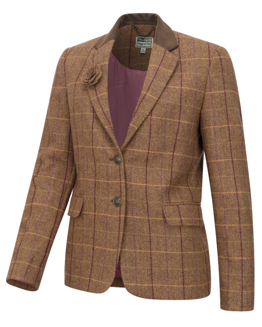 Bracken Blackberry coloured Hoggs of Fife Womens Eden Tweed Hacking Jacket on white background 