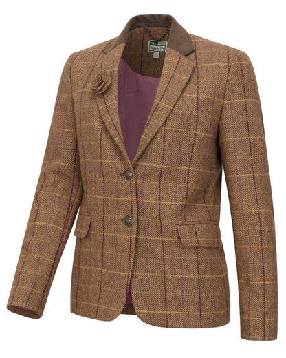 Bracken Blackberry coloured Hoggs of Fife Womens Eden Tweed Hacking Jacket on white background 