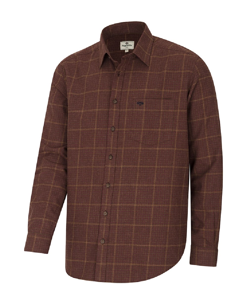 Rust coloured Hoggs of Fife Harris Cotton Wool Twill Check Shirt on white background 