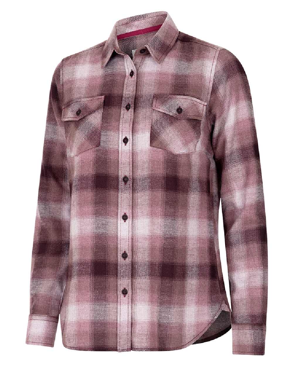 Burgundy coloured Hoggs of Fife Isla Flannel Check Shirt on white background 