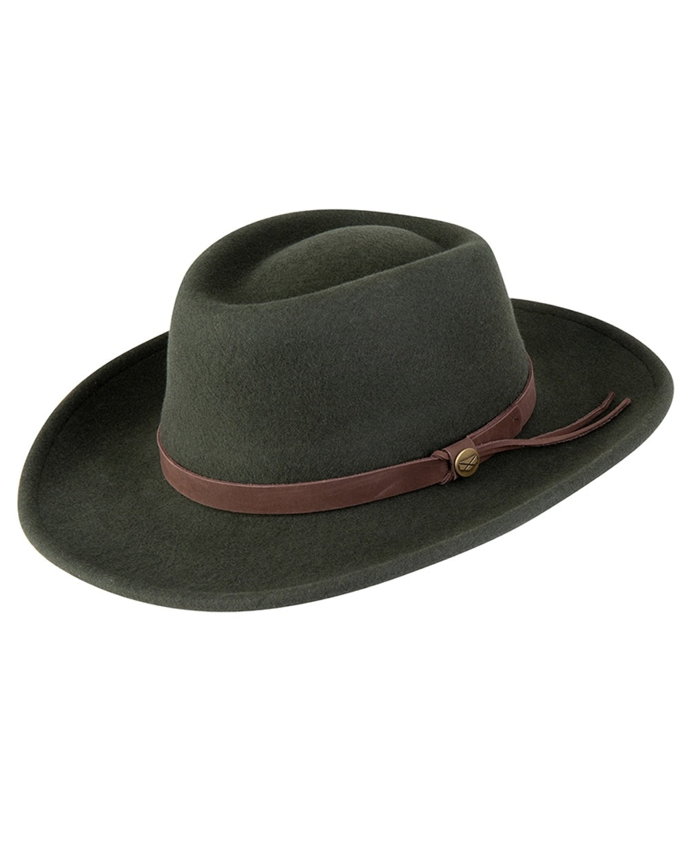 Olive Coloured Hoggs Of Fife Perth Crushable Felt Hat On A White Background 