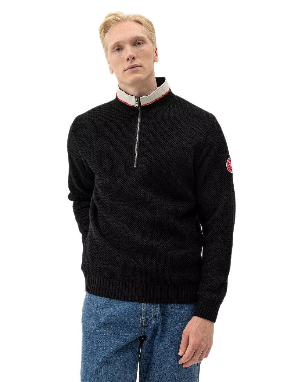 Black Mel Coloured Holebrook Mens Classic Knitted Windproof Sweater on white background 