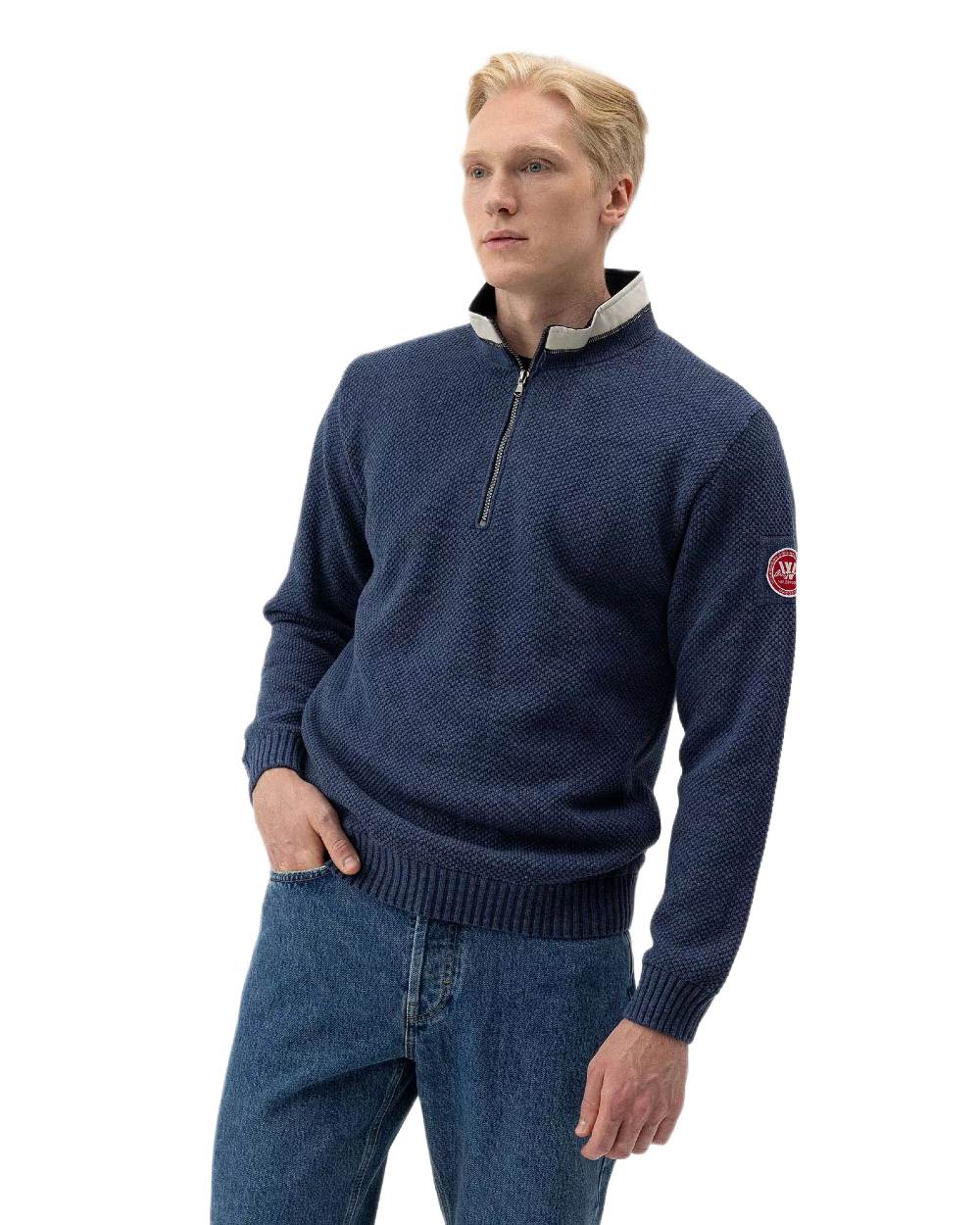 Chambray Coloured Holebrook Mens Classic Knitted Windproof Sweater on white background 