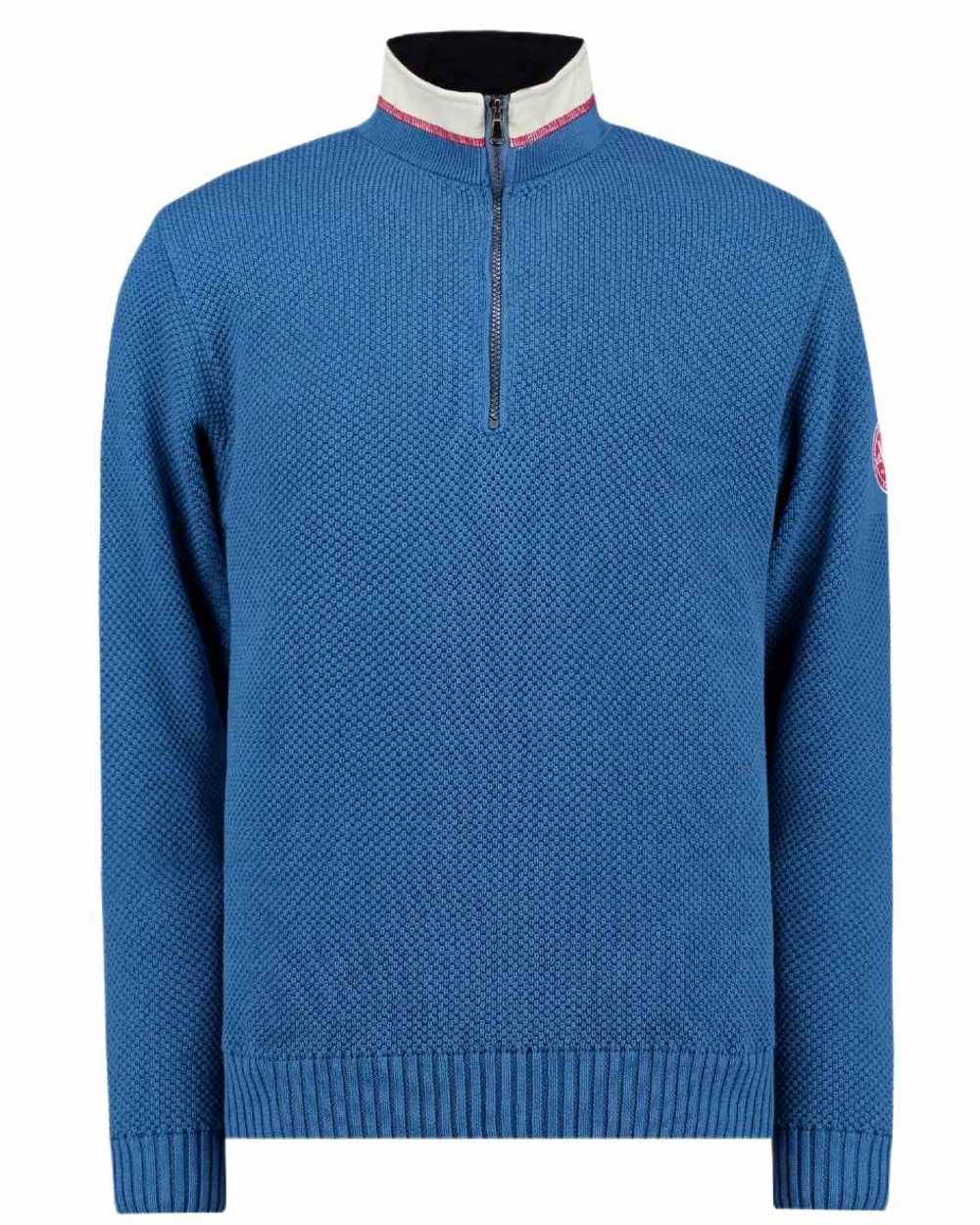 Copen Blue Coloured Holebrook Mens Classic Knitted Windproof Sweater on white background 