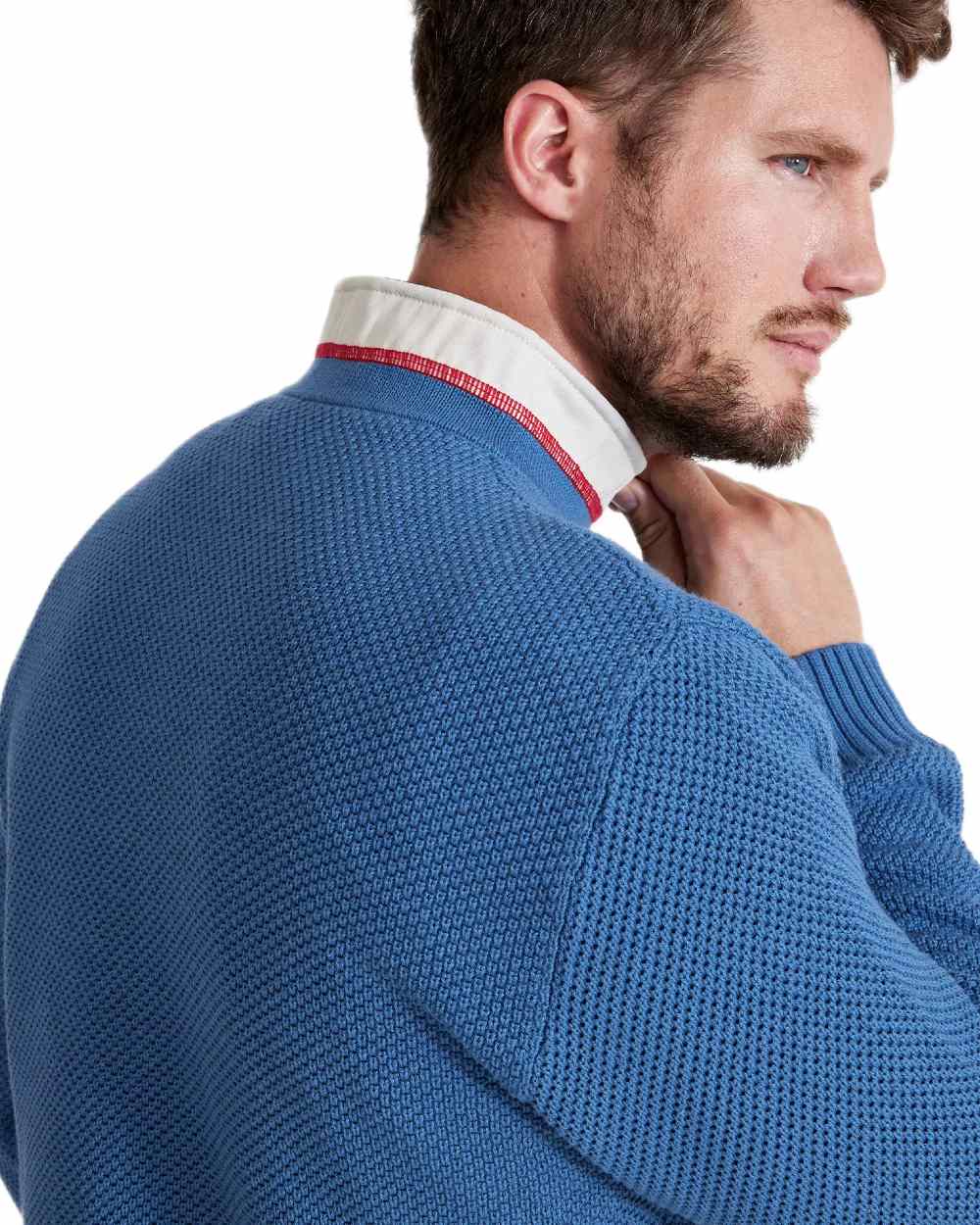 Copen Blue Coloured Holebrook Mens Classic Knitted Windproof Sweater on white background 